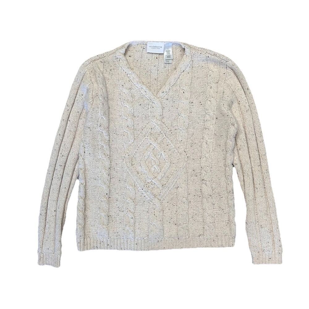 Vintage Liz Claiborne Cable Knit Women’s Comfy Sweater Cream Size S